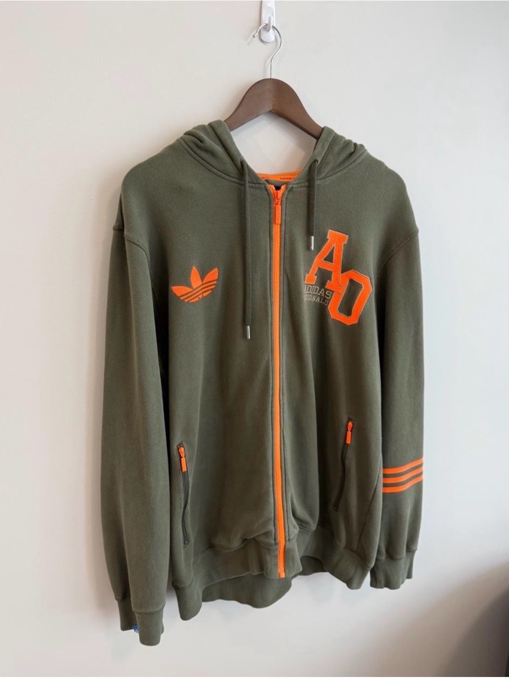Vintage Style Adidas Originals "AO" 2012 Full-Zip Hoodie | XL Olive/Orange